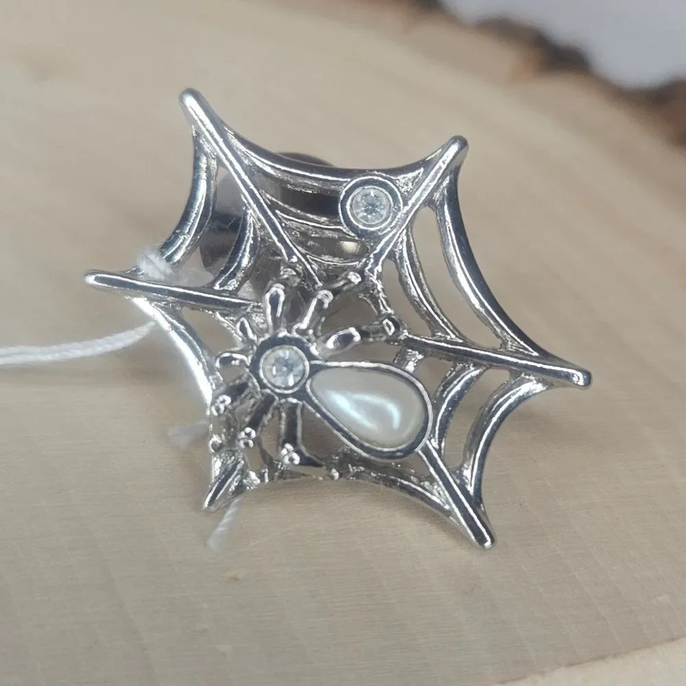 Vintage Avon 1995 SpiderWeb Tac Pin With Faux Pearl And Rhinestones EUC Like New